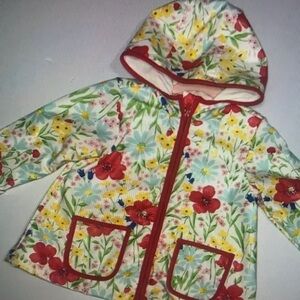 Kids Floral Hooded Raincoat - Red Trim